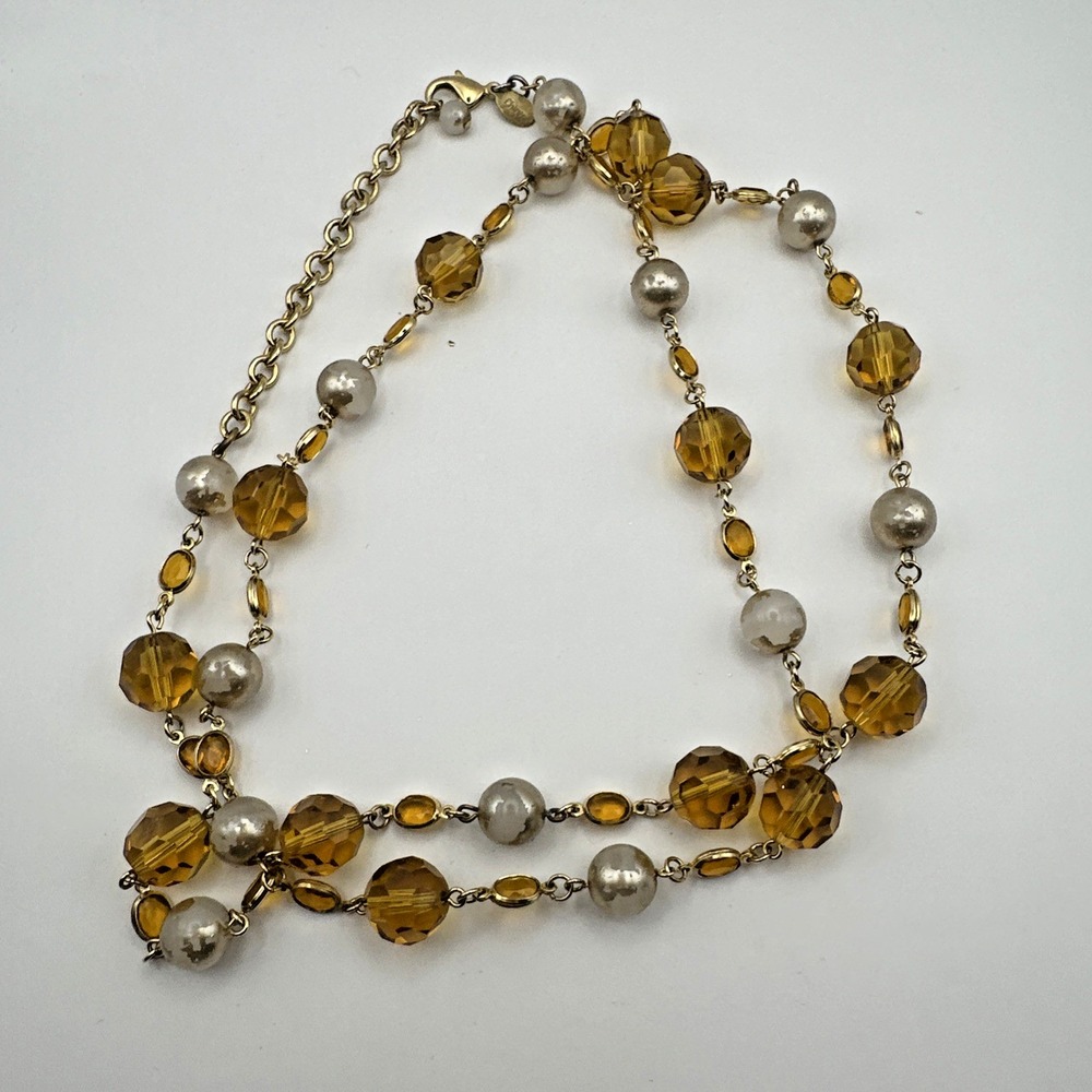 Joan Rivers Women's Necklace Gold Tone Metal Faux Pearls Bezel Crystals 36 in - Picture 9 of 10